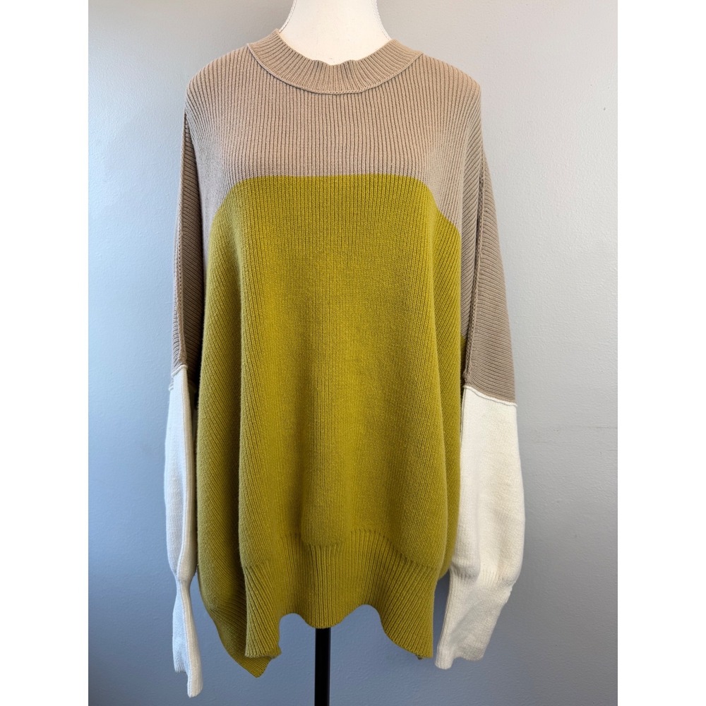 Free People Easy Street Colorblock Ribbed Oversized Sweater Chartreuse Large